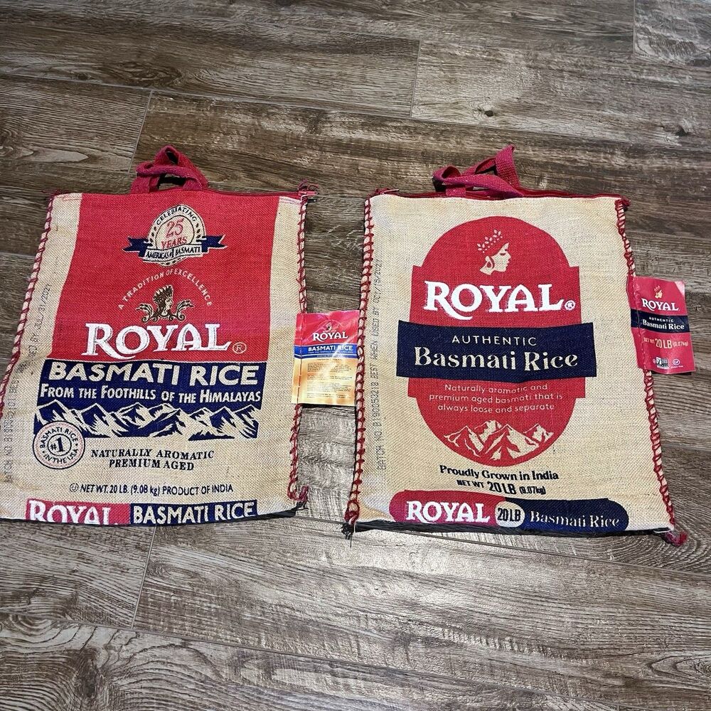 2 Royal Basmati Rice Bag EMPTY Burlap Handles Zipper Heavy Duty Potato Sack